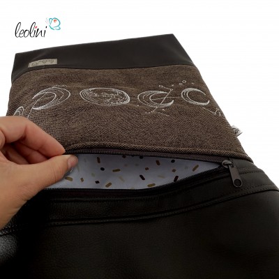 Foldover Tasche mit Mondphasen Stickerei | Mokka | mit Außenfach %price% %category%