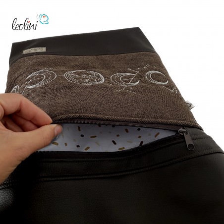 Foldover Tasche mit Mondphasen Stickerei | Mokka | mit Außenfach Leolini - 5