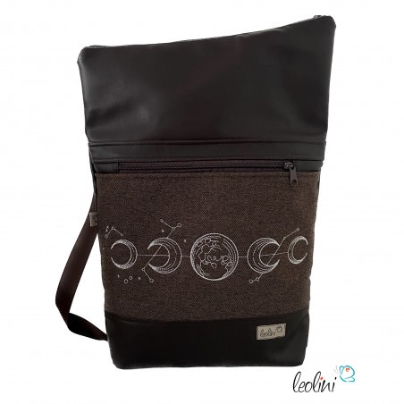 Foldover Tasche mit Mondphasen Stickerei | Mokka | mit Außenfach Leolini - 2