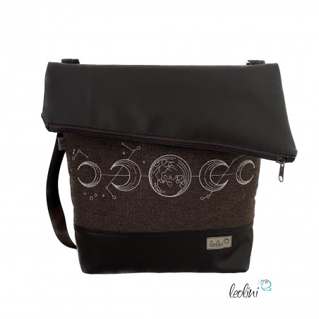 Foldover Tasche mit Mondphasen Stickerei | Mokka | mit Außenfach Leolini - 1