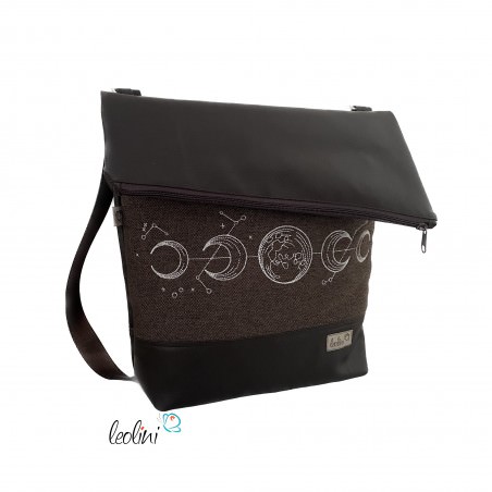 Foldover Tasche mit Mondphasen Stickerei | Mokka | mit Außenfach Leolini - 4