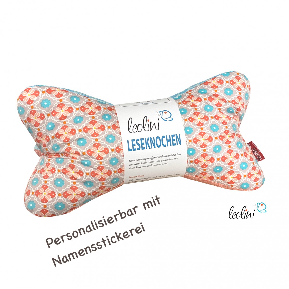 Leseknochen personalisierbar | Nackenkissen BLUMENORNAMENTE LACHS | handgemacht von Leolini %price% %category%
