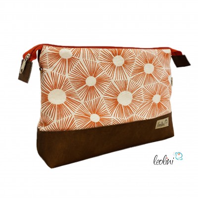 Große Kosmetiktasche | Kulturbeutel mit vielen Fächern GRAFIK ORANGE | Handarbeit von Leolini  - 1