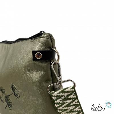 Umhängetasche FLIEGENDE PUSTEBLUMEN oliv metallic | Handgefertigte Tasche LENO 3.0