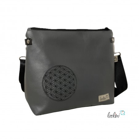 Umhängetasche BLUME DES LEBENS in grau| Handgefertigte Tasche LENO 3.0 Leolini - 4