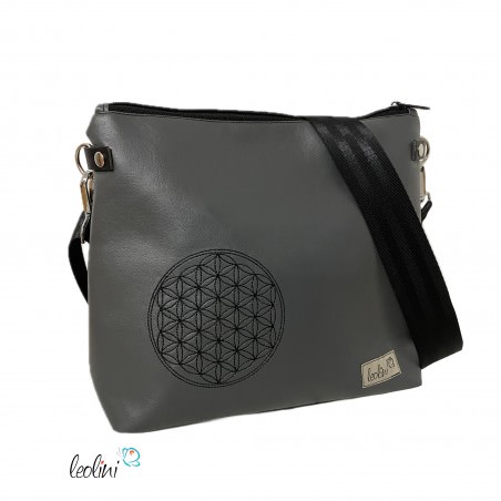 Umhängetasche BLUME DES LEBENS in grau| Handgefertigte Tasche LENO 3.0 Leolini - 1