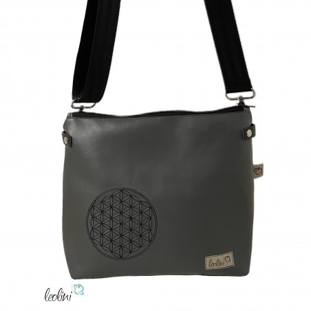 Umhängetasche BLUME DES LEBENS in grau| Handgefertigte Tasche LENO 3.0 Leolini - 2