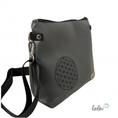 Umhängetasche BLUME DES LEBENS in grau| Handgefertigte Tasche LENO 3.0 Leolini - 3