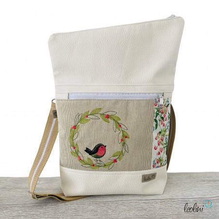Foldover Tasche mit Vogerl Stickerei in weiß | mit Außenfach Leolini - 2