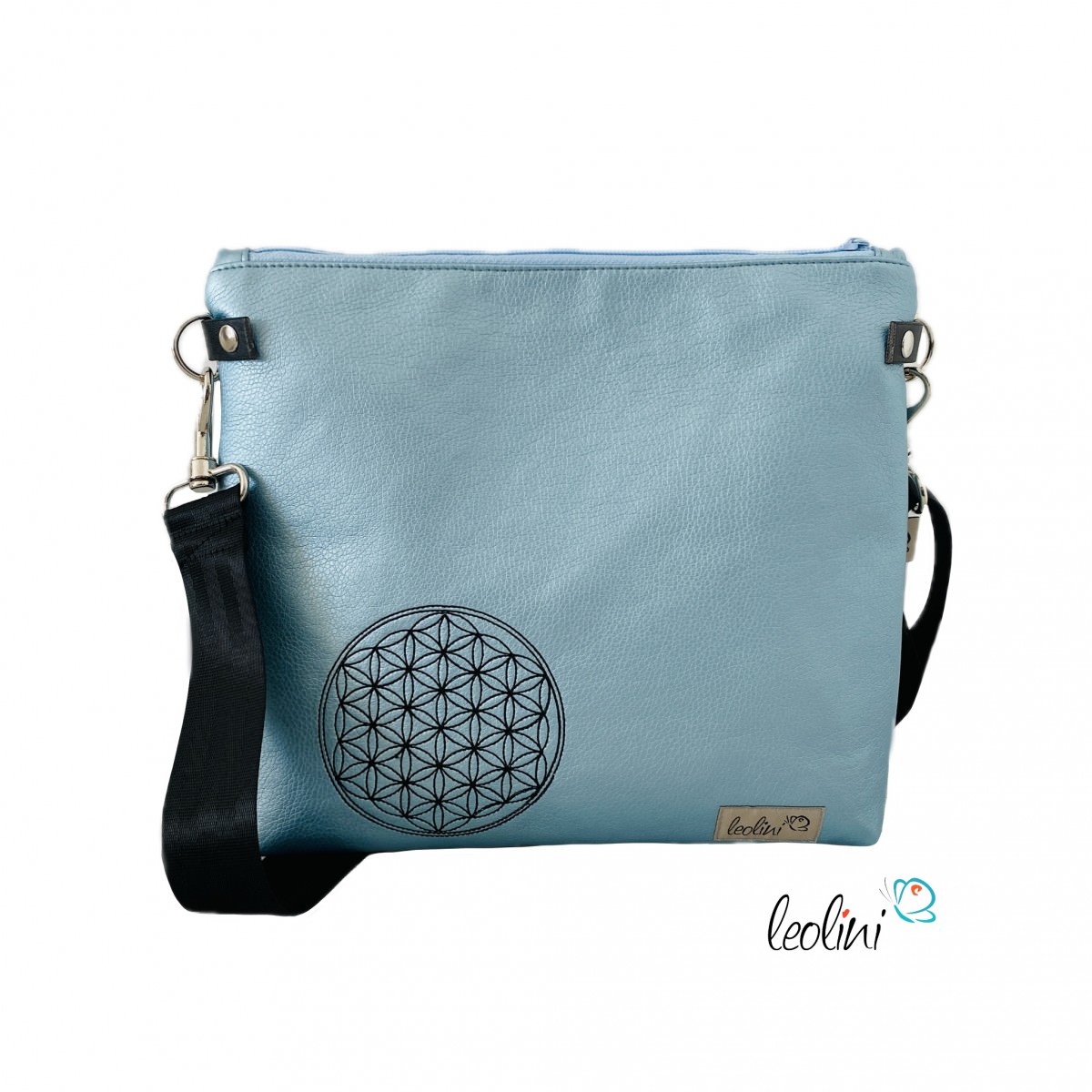 Umhängetasche BLUME DES LEBENS in Eisblau | Handgefertigte Tasche LENO 3.0 Leolini - 1