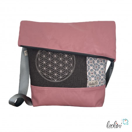 Foldover Tasche mit Blume des Lebens Stickerei | ROSA | mit Außenfach Leolini - 1