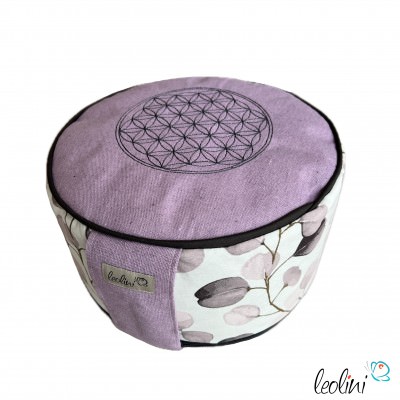 Yogakissen | Meditationskissen mit Stickerei Blume des Lebens handgemacht & personalisierbar mit Namen | EUKALYPTUS LAVENDEL Leo