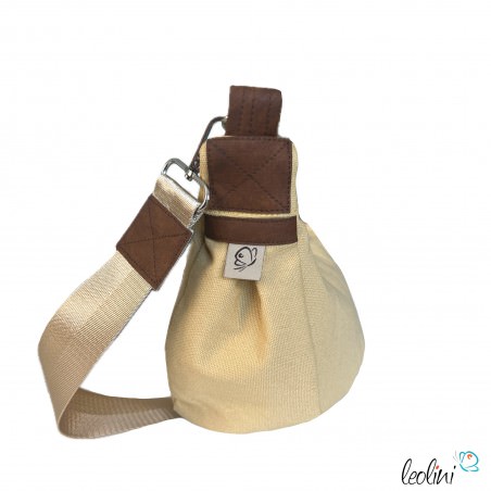 Moon Bag Luna 2.0 | Halbmondtasche SAND Canvas mit Lederimitat – Handgefertigte Schultertasche Leolini - 3