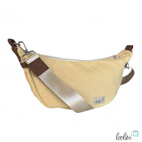 Moon Bag Luna 2.0 | Halbmondtasche SAND Canvas mit Lederimitat – Handgefertigte Schultertasche Leolini - 2