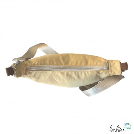 Moon Bag Luna 2.0 | Halbmondtasche SAND Canvas mit Lederimitat – Handgefertigte Schultertasche Leolini - 6