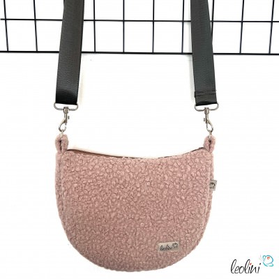 Bouclé Tasche Umhängetasche | Moonbag | Felltasche | handgefertigt in Altrosa Leolini - 4