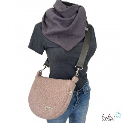 Bouclé Tasche Umhängetasche | Moonbag | Felltasche | handgefertigt in Altrosa Leolini - 5
