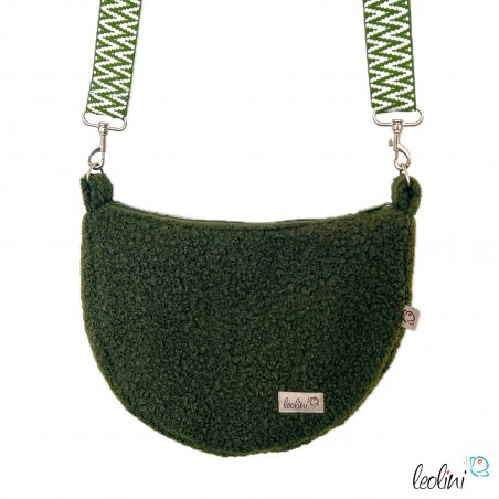 Bouclé Tasche Umhängetasche | Moonbag | Felltasche | handgefertigt in Oliv Leolini - 2
