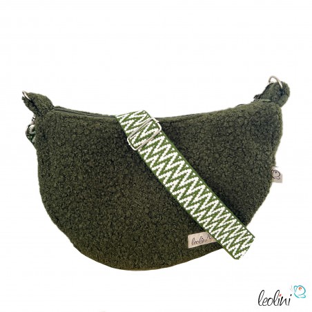 Bouclé Tasche Umhängetasche | Moonbag | Felltasche | handgefertigt in Oliv Leolini - 3