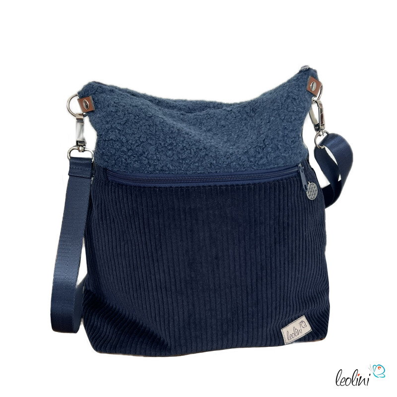 Umhängetasche Lenos Boucle | handgefertigt von Leolini dunkelblau