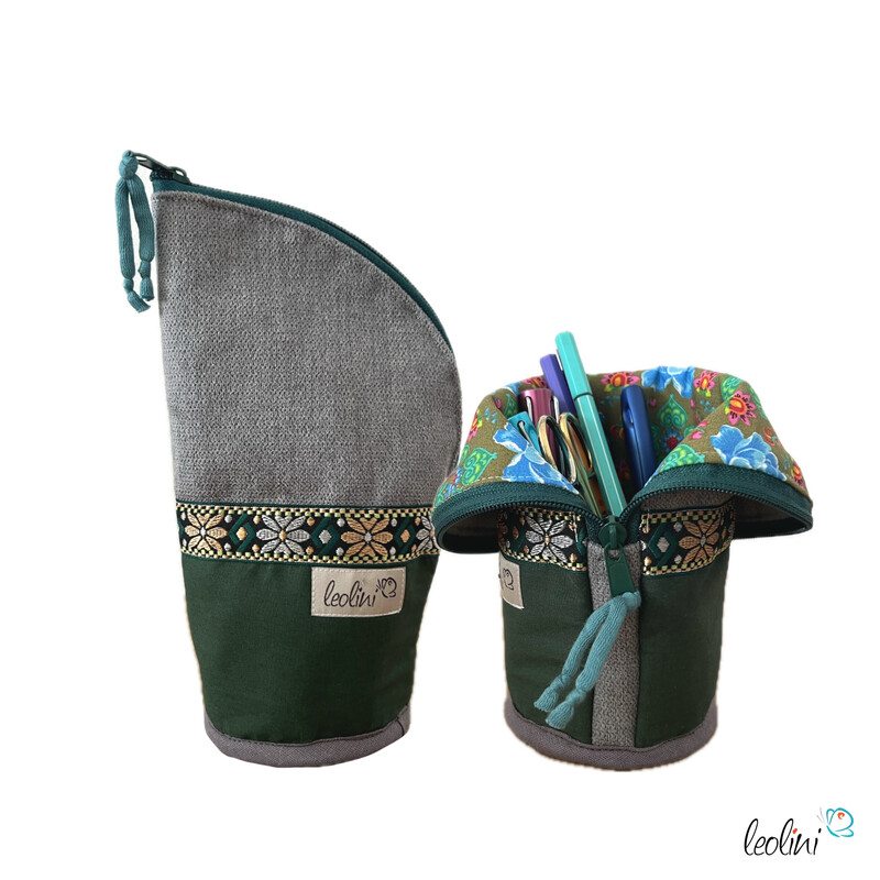 Stehende Stiftetasche Leo | Federpennal Federmäppchen BOHO GRÜN | personalisierbar