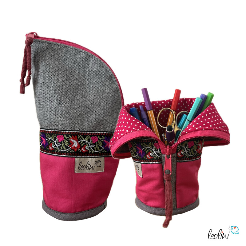 Stehende Stiftetasche Leo | Federpennal Federmäppchen BOHO PINK | personalisierbar