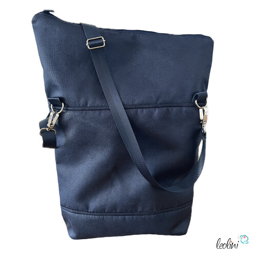 Foldover Tasche mit Pusteblumen Stickerei | Dunkelblau | mit Außenfach