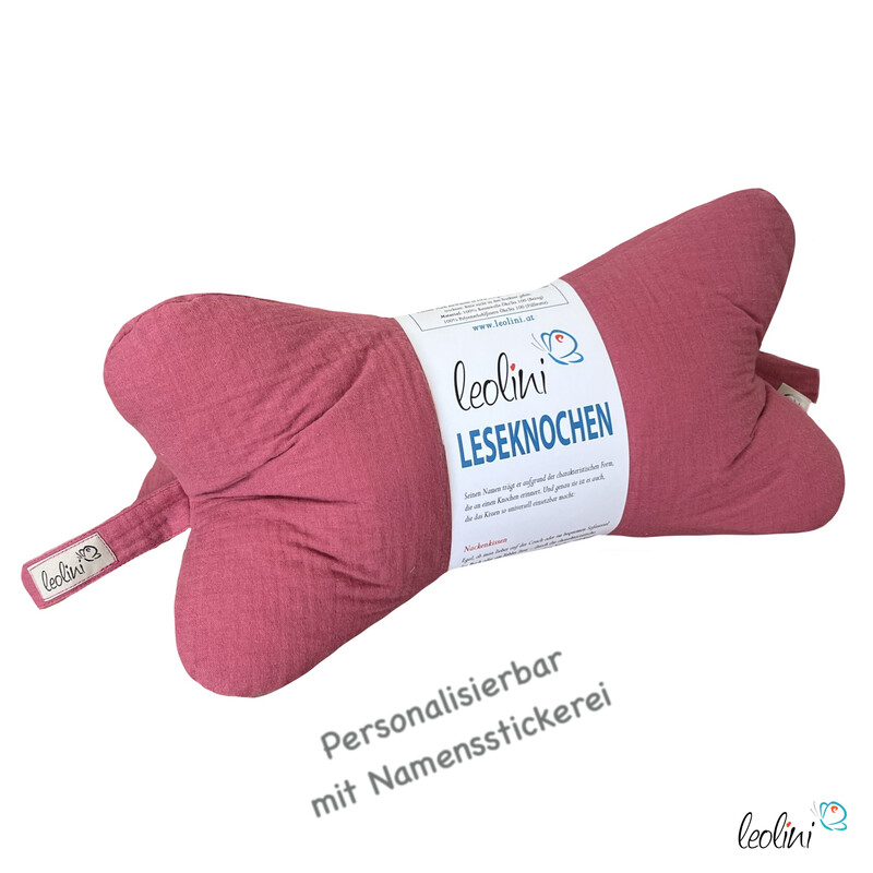 Leseknochen MUSSELIN in HIMBEERE  | personalisierbar mit Stickerei