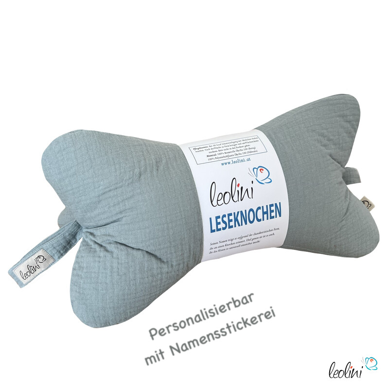 Leseknochen MUSSELIN in ALTMINT  | personalisierbar mit Stickerei