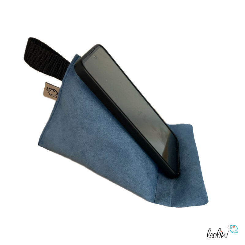 Handysitzsack DELUXE | Wildlederimitat BLAU | Stützkissen für Smartphone und Tablet