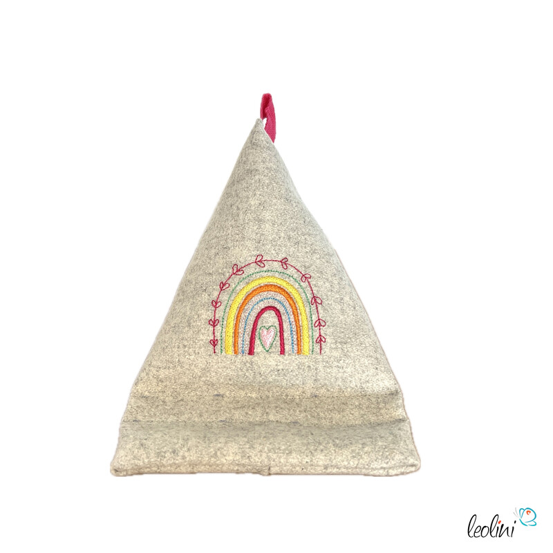 Handysitzsack aus Walkloden mit echter Stickerei REGENBOGEN (Limitierte Auflage)| Stützkissen für Smartphone und Tablet