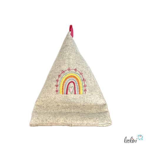 Handysitzsack aus Walkloden mit echter Stickerei REGENBOGEN (Limitierte Auflage)| Stützkissen für Smartphone und Tablet