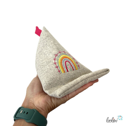 Handysitzsack aus Walkloden mit echter Stickerei REGENBOGEN (Limitierte Auflage)| Stützkissen für Smartphone und Tablet