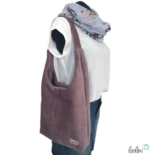 LeoliniHobo Bag aus Breitcord in DUNKELMAUVE – handgemachte Trendtasche - auch als SETTaschen mit Stickerei und Basic Taschen
