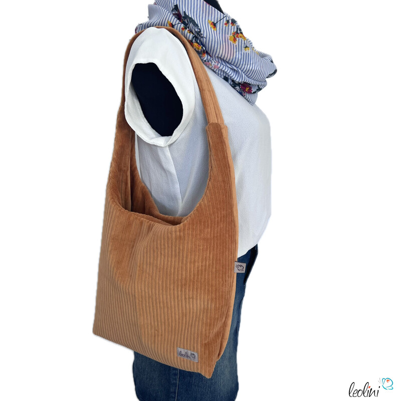 LeoliniHobo Bag aus Breitcord in KAMEL – handgemachte Trendtasche -  auch als SetTaschen mit Stickerei und Basic Taschen