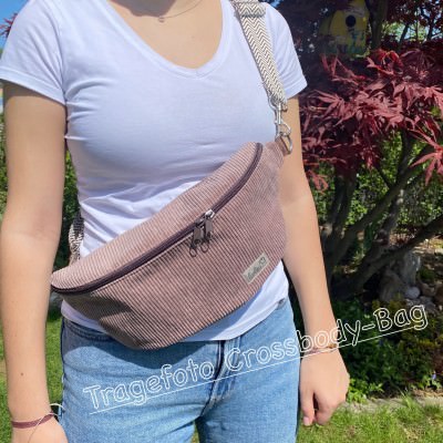 Bauchtasche XL | Crossbody-Bag | Gürteltasche aus CANVAS GRAU inkl. gemustertem Gurtband Leolini - 4