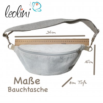Bauchtasche XL | Crossbody-Bag | Gürteltasche aus CANVAS GRAU inkl. gemustertem Gurtband Leolini - 5
