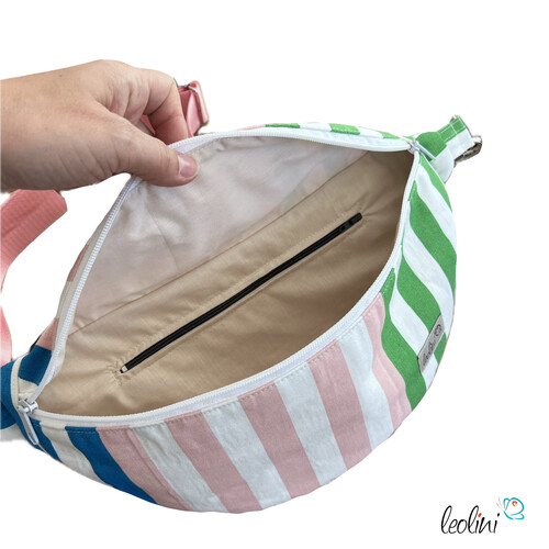 LeoliniBauchtasche XL | Crossbody-Bag | Gürteltasche aus CANVAS - STREIFEN Rosa GrünTaschen mit Stickerei und Basic Taschen
