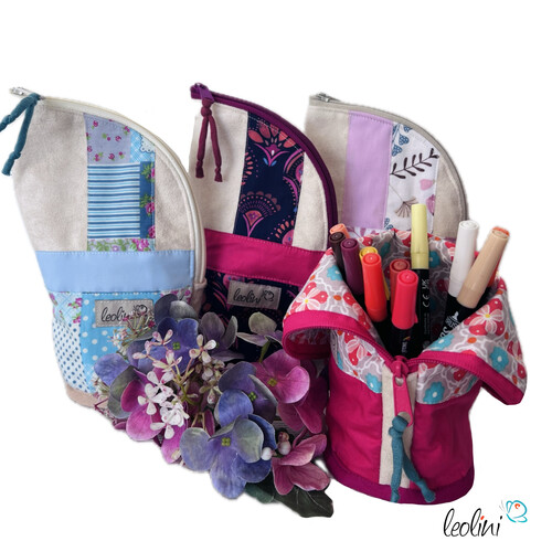 LeoliniLeoliniStehende Stiftetasche Leo | Federpennal Federmäppchen HELLBLAU PATCHWORK | personalisierbar mit NamenStehende Stiftetaschen LEO