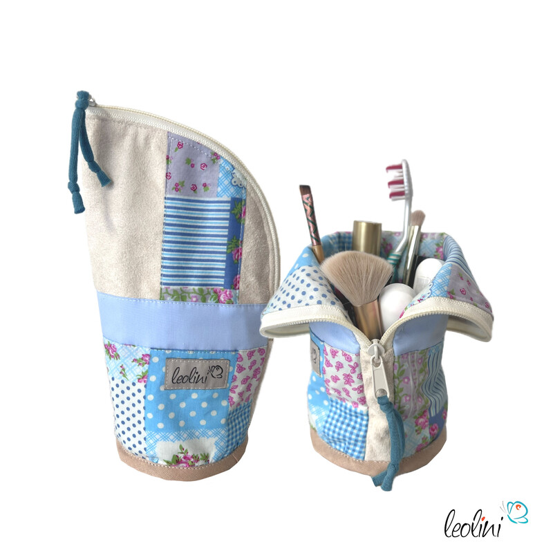 LeoliniStehende Stiftetasche Leo | Federpennal Federmäppchen HELLBLAU PATCHWORK | personalisierbar mit NamenStehende Stiftetaschen LEO