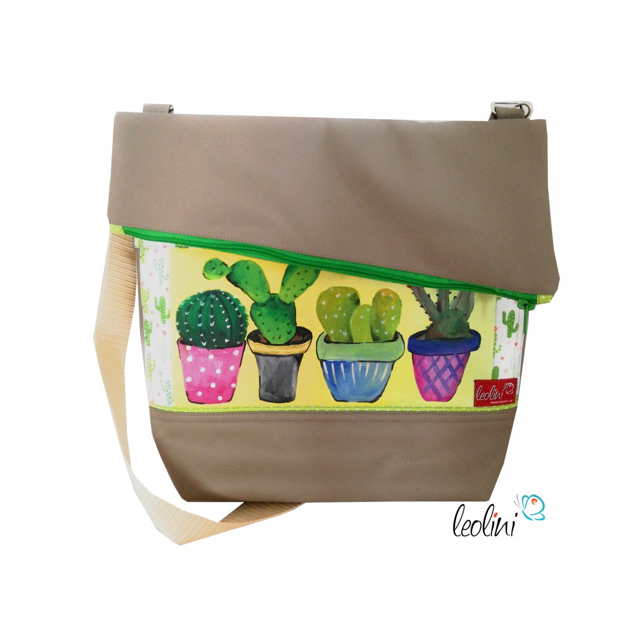 Foldover Tasche mit echter Malerei Kaktus - ein Einzelstück