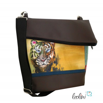 Foldover Tasche mit echter Malerei Tiger - ein Einzelstück