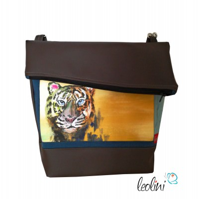 Foldover Tasche mit echter Malerei Tiger - ein Einzelstück