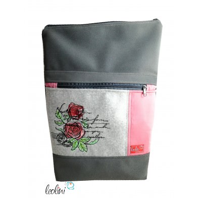 Foldover Tasche Rosen Stickerei - grau rose