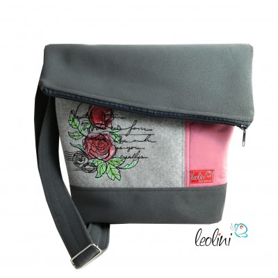 Foldover Tasche Rosen Stickerei - grau rose