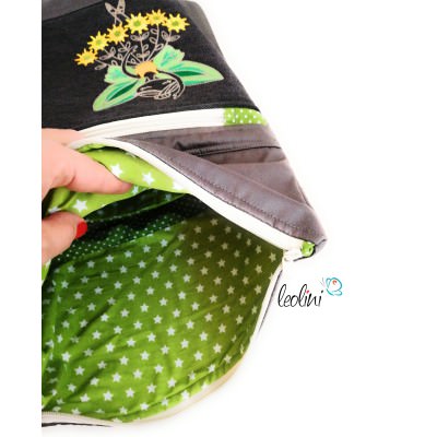 Foldover Tasche mit Stickderei Blumenballerina grau grün