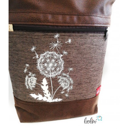 Foldover Tasche Pusteblumen Stickerei - Umhängetasche braunes Antiklederimitat Leolini - 5