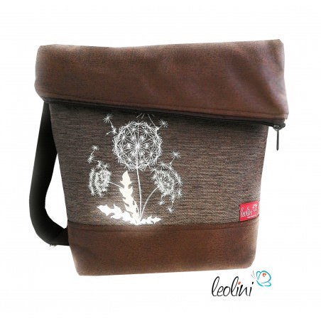 Foldover Tasche Pusteblumen Stickerei - Umhängetasche braunes Antiklederimitat Leolini - 3