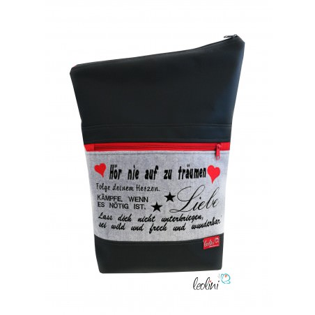Foldover Tasche Spruch Stickerei Hör nie auf zu träumen  - handgemachte Kunstledertasche Leolini - 3