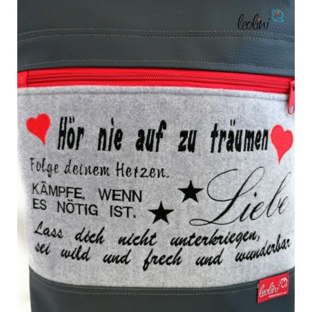 Foldover Tasche Spruch Stickerei Hör nie auf zu träumen  - handgemachte Kunstledertasche Leolini - 5